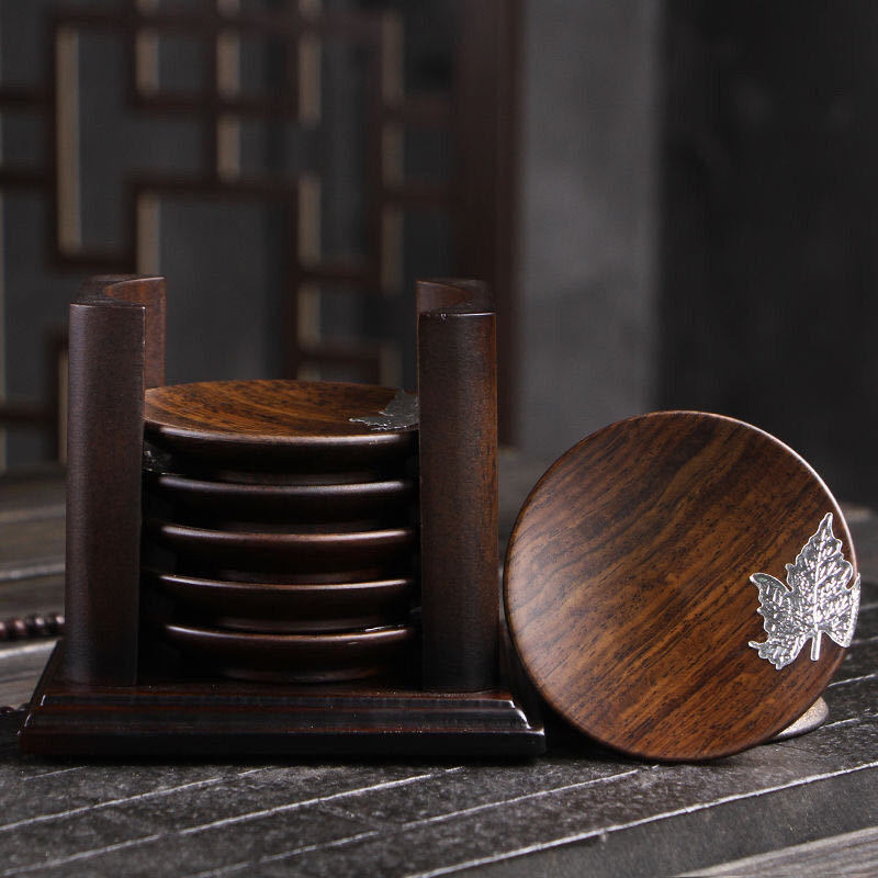 Set de ceremonie ceai Ebony și Rosewood – lemn masiv, tavă pentru ceai, clips pentru ceai, suport pentru ceașcă, lingură pentru ceai, furculiță pentru ceașcă