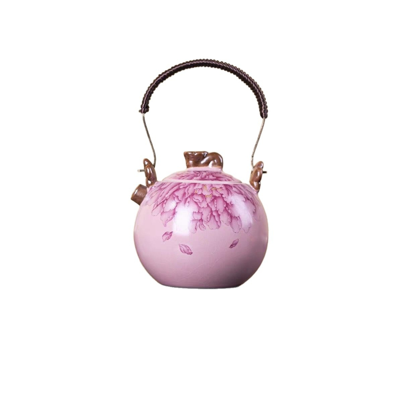 Ceainic Ruyao cu mâner, ceainic ceramic cu glazură craquelé pentru uz casnic
