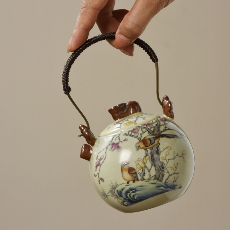 Ceainic Ruyao cu mâner, ceainic ceramic cu glazură craquelé pentru uz casnic
