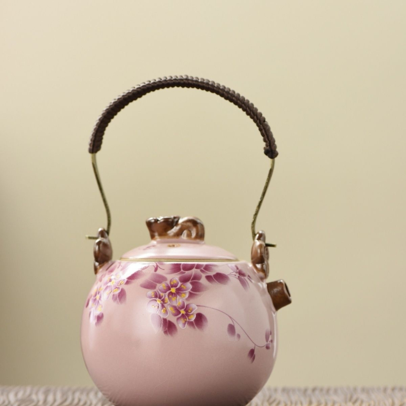 Ceainic Ruyao cu mâner, ceainic ceramic cu glazură craquelé pentru uz casnic