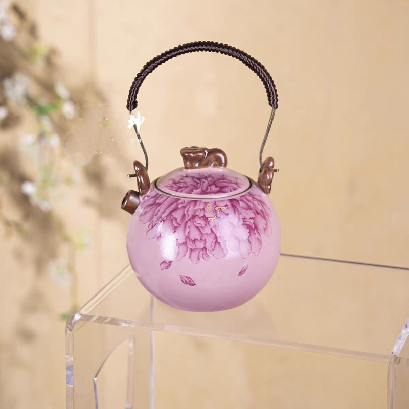 Ceainic Ruyao cu mâner, ceainic ceramic cu glazură craquelé pentru uz casnic
