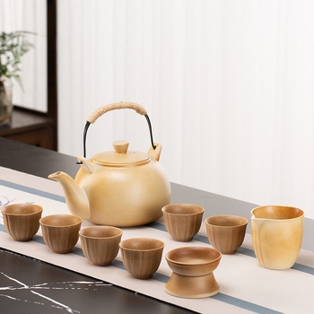 Set de ceai ceramic vintage Kung Fu cu ceainic, cești și fierbător pentru prepararea ceaiului pe aragaz – pentru uz casnic și în aer liber