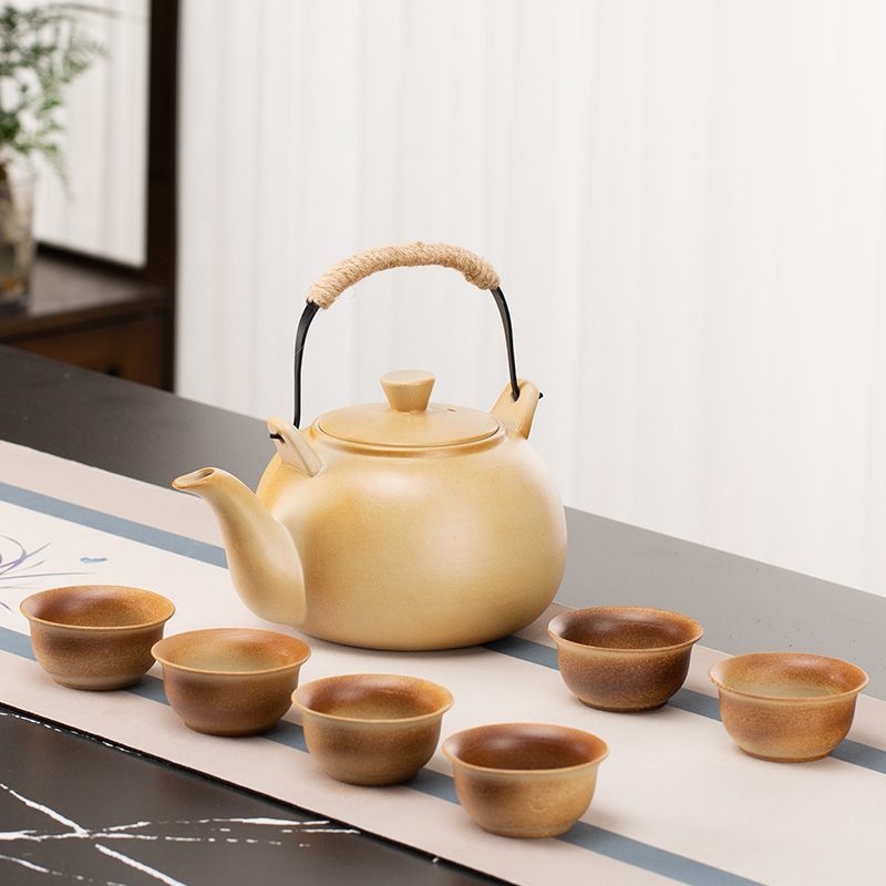 Set de ceai ceramic vintage Kung Fu cu ceainic, cești și fierbător pentru prepararea ceaiului pe aragaz – pentru uz casnic și în aer liber