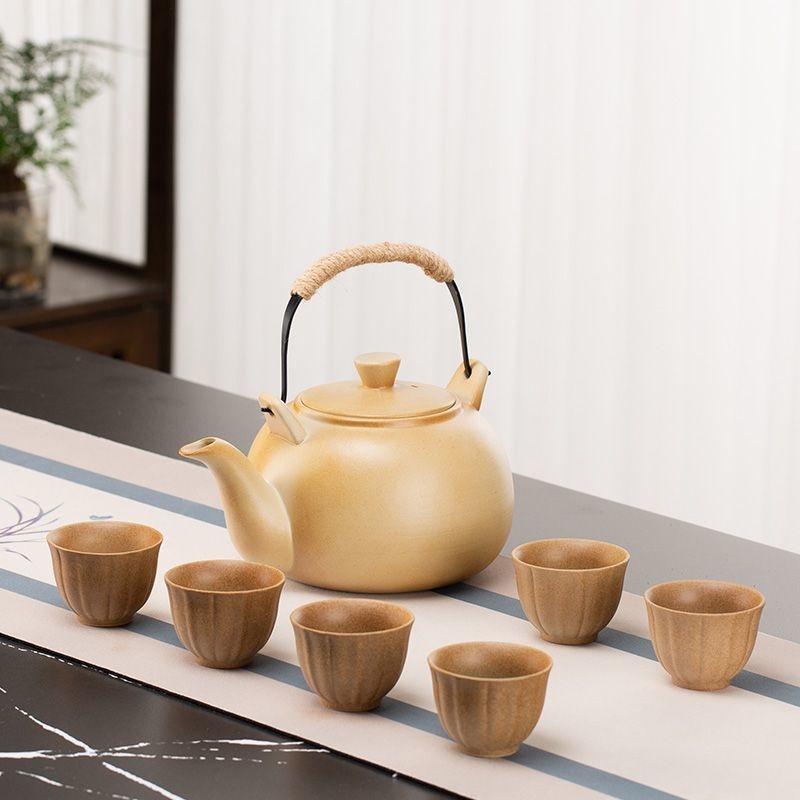 Set de ceai ceramic vintage Kung Fu cu ceainic, cești și fierbător pentru prepararea ceaiului pe aragaz – pentru uz casnic și în aer liber