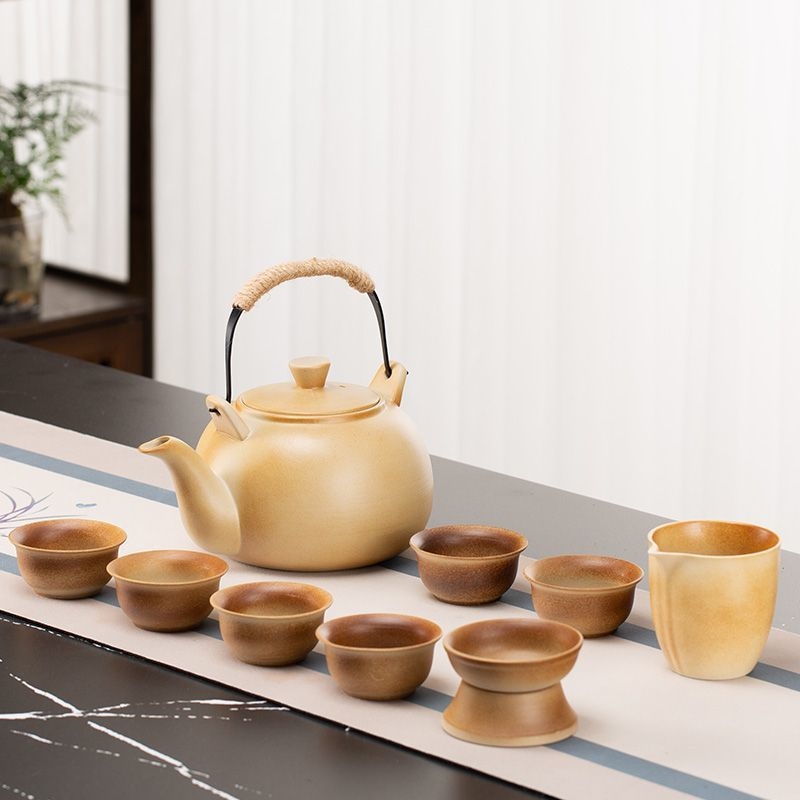Set de ceai ceramic vintage Kung Fu cu ceainic, cești și fierbător pentru prepararea ceaiului pe aragaz – pentru uz casnic și în aer liber
