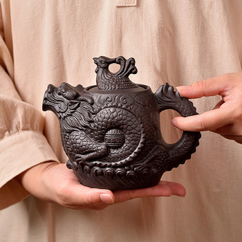 Ceainic chinezesc din lut mov, capacitate mare, dragon și phoenix, set de ceai Kung Fu
