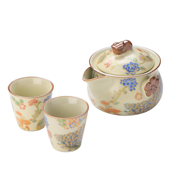 Set Ru Kiln ceainic cu mâner — 1 ceainic și 2 cești, porțelan, cu capac și tavă pentru ceai