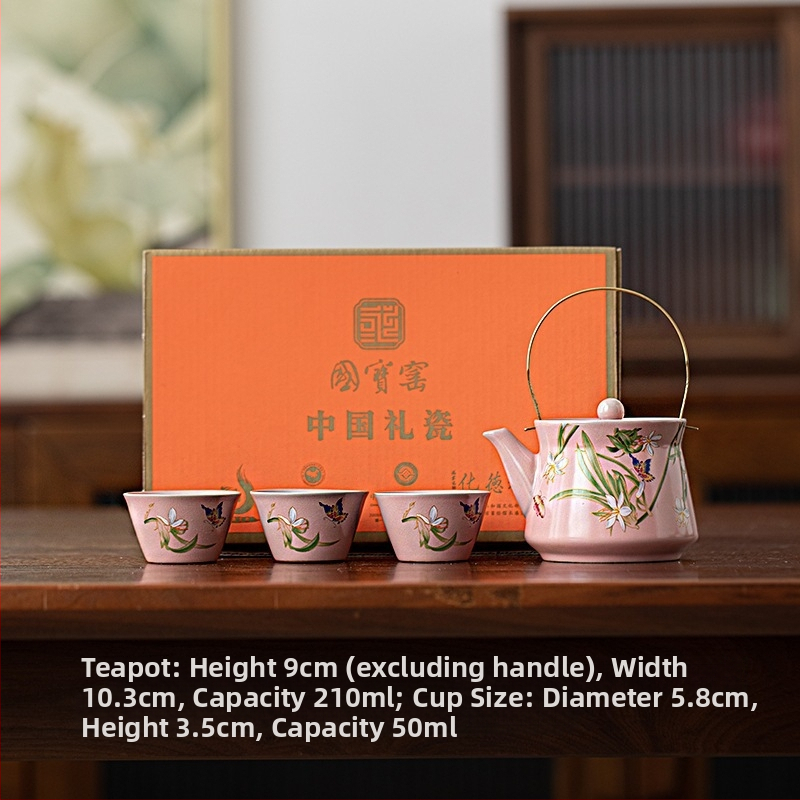 Set Gongfu Ru Kiln de ceai: 1 ceainic și 3 cești, ceramică, pentru uz casnic