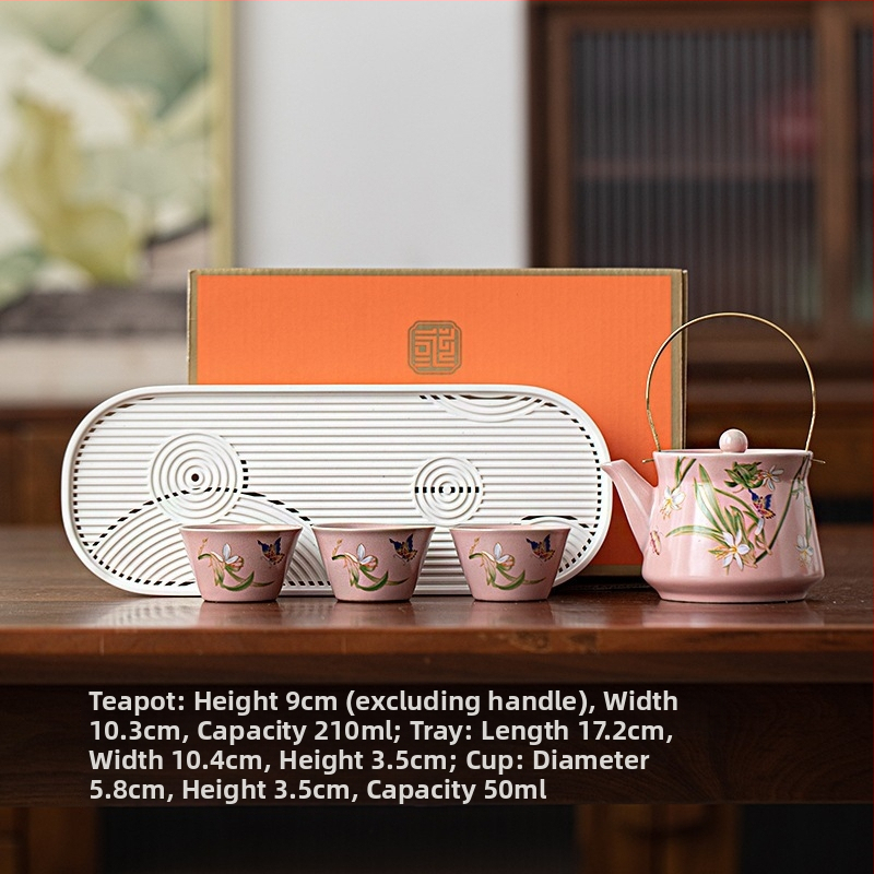 Set Gongfu Ru Kiln de ceai: 1 ceainic și 3 cești, ceramică, pentru uz casnic