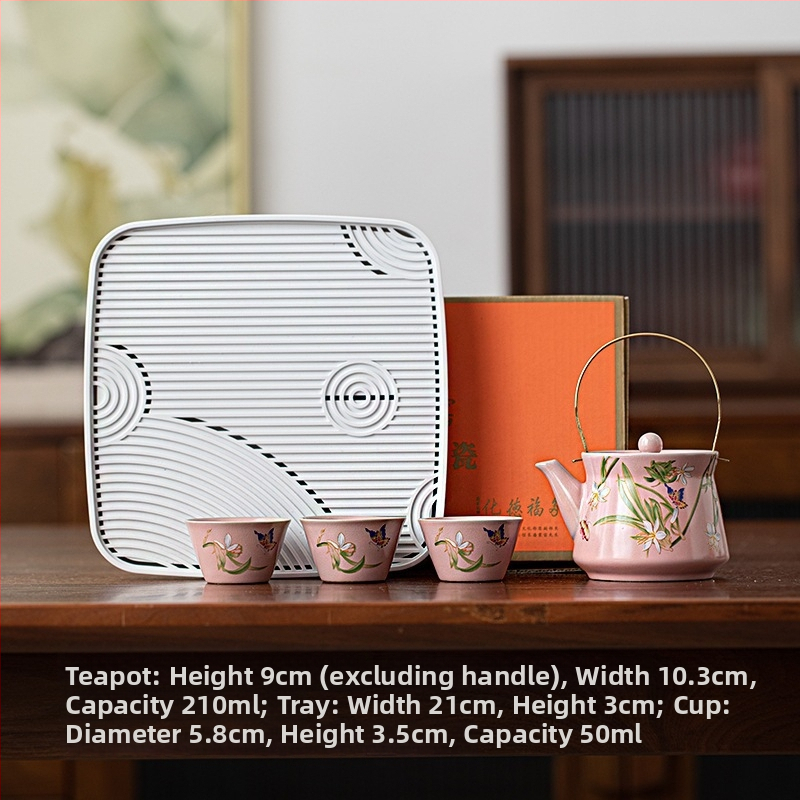 Set Gongfu Ru Kiln de ceai: 1 ceainic și 3 cești, ceramică, pentru uz casnic