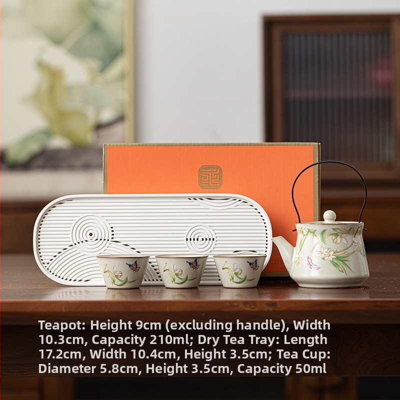 Set Gongfu Ru Kiln de ceai: 1 ceainic și 3 cești, ceramică, pentru uz casnic