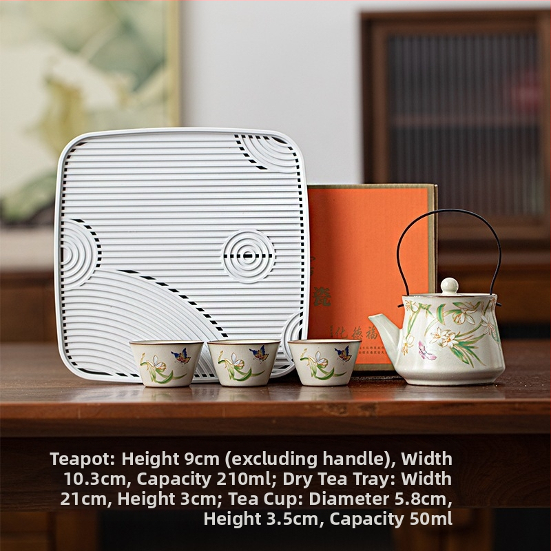 Set Gongfu Ru Kiln de ceai: 1 ceainic și 3 cești, ceramică, pentru uz casnic