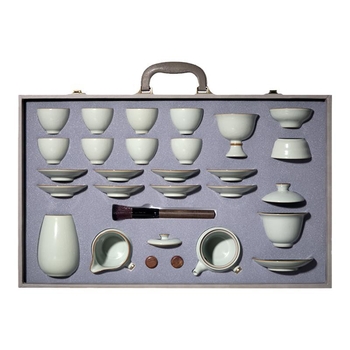 Sifang Pavilion set de ceai Kung Fu cu oală cu mâner lateral din porțelan Ru kiln, cești într-o cutie cadou, lux premium