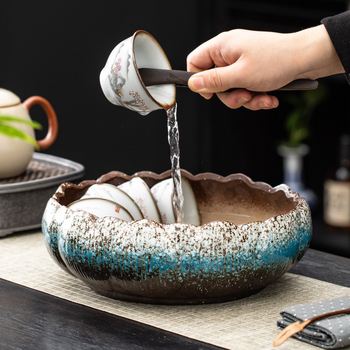 Vas ceramic mare pentru ceai, ceremonie Gongfu, set de ceai cu spălător pentru cești, bazin de apă vintage, accesorii Zen pentru ceremonia ceaiului