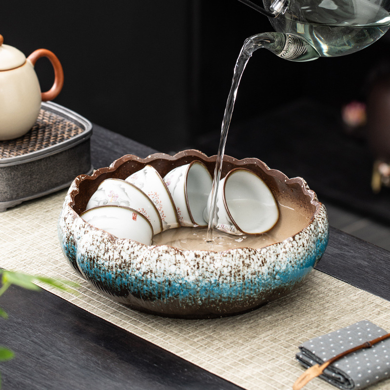 Vas ceramic mare pentru ceai, ceremonie Gongfu, set de ceai cu spălător pentru cești, bazin de apă vintage, accesorii Zen pentru ceremonia ceaiului