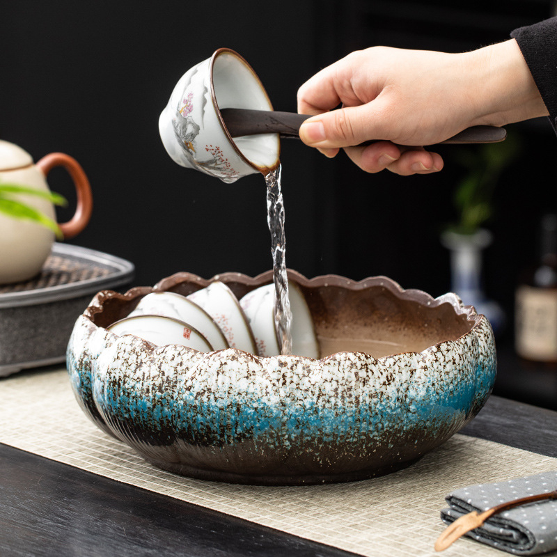Vas ceramic mare pentru ceai, ceremonie Gongfu, set de ceai cu spălător pentru cești, bazin de apă vintage, accesorii Zen pentru ceremonia ceaiului