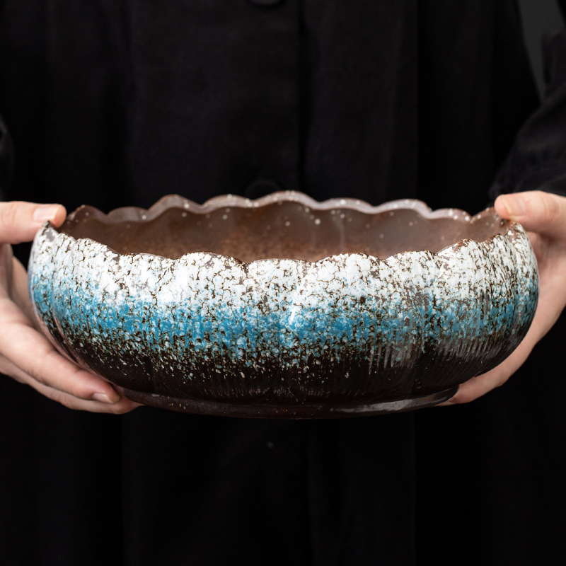 Vas ceramic mare pentru ceai, ceremonie Gongfu, set de ceai cu spălător pentru cești, bazin de apă vintage, accesorii Zen pentru ceremonia ceaiului