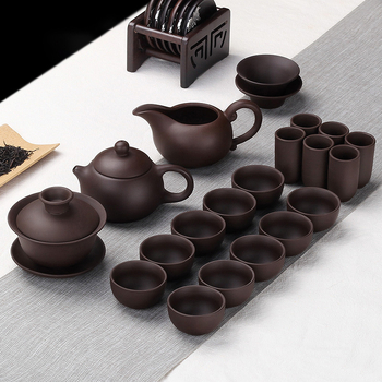 Set de ceai din lut mov — set complet cu ceainic, cești și bol cu capac, stil chinezesc, pentru casă sau birou