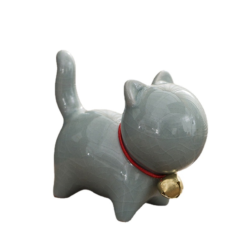 Pisică ceramică pentru ceai – ornament cu capac și suport pentru pensule, design drăguț cu clopoțel, motif Palatul Imperial