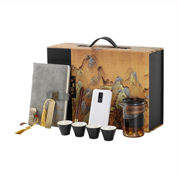 Set portabil de ceai pentru călătorii: ceainic ceramic și patru cești pentru o persoană