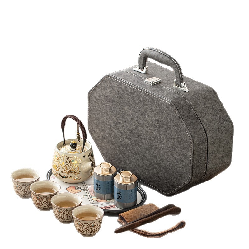 Set de ceai ceramic portabil cu gaiwan, ceainic și ceașcă pentru utilizare acasă și în aer liber