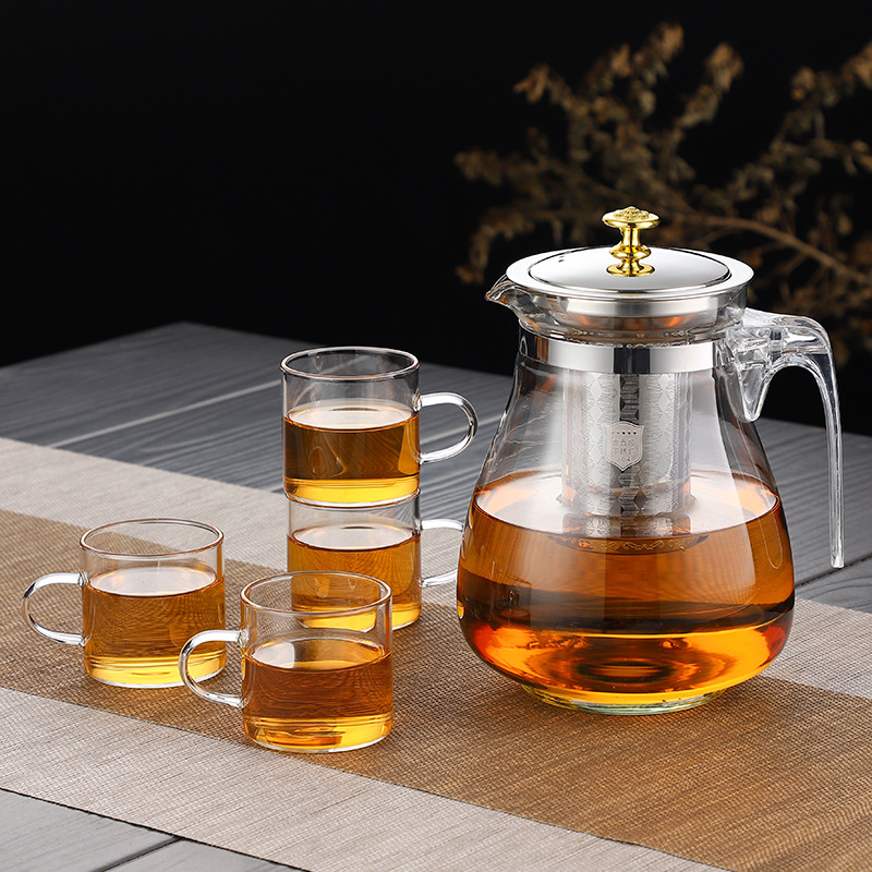 Ceainic din sticlă cu design floral, set de ceai pentru birou, interior din oțel inoxidabil 304, cadou pentru casă, imprimare logo disponibil
