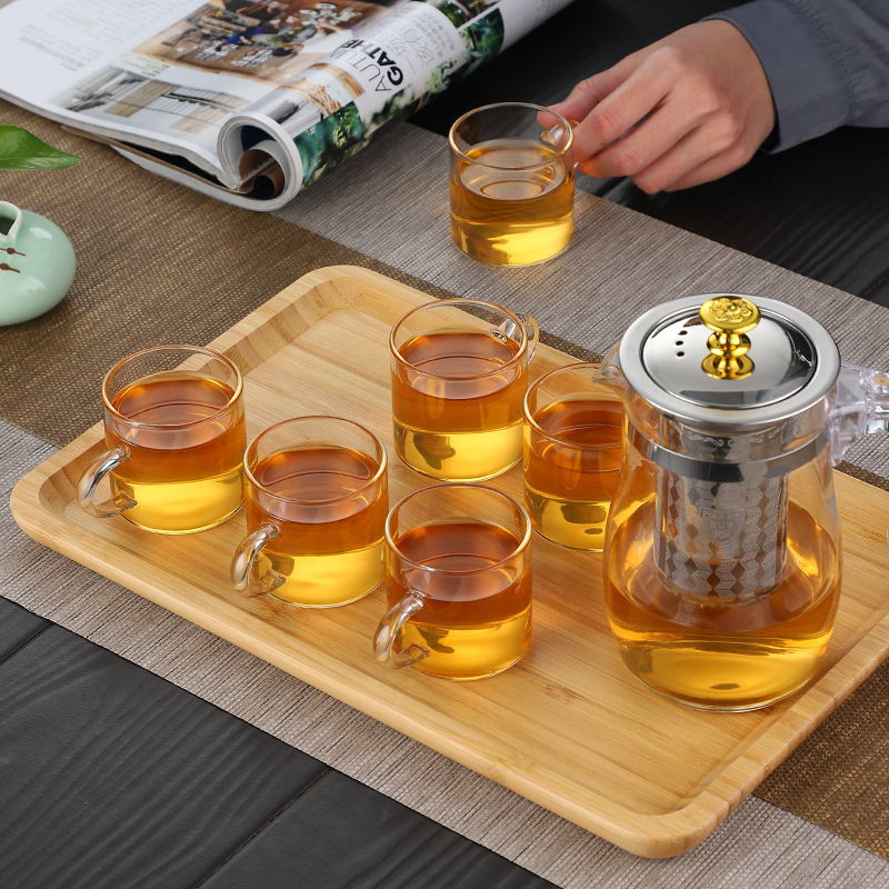 Ceainic din sticlă cu design floral, set de ceai pentru birou, interior din oțel inoxidabil 304, cadou pentru casă, imprimare logo disponibil