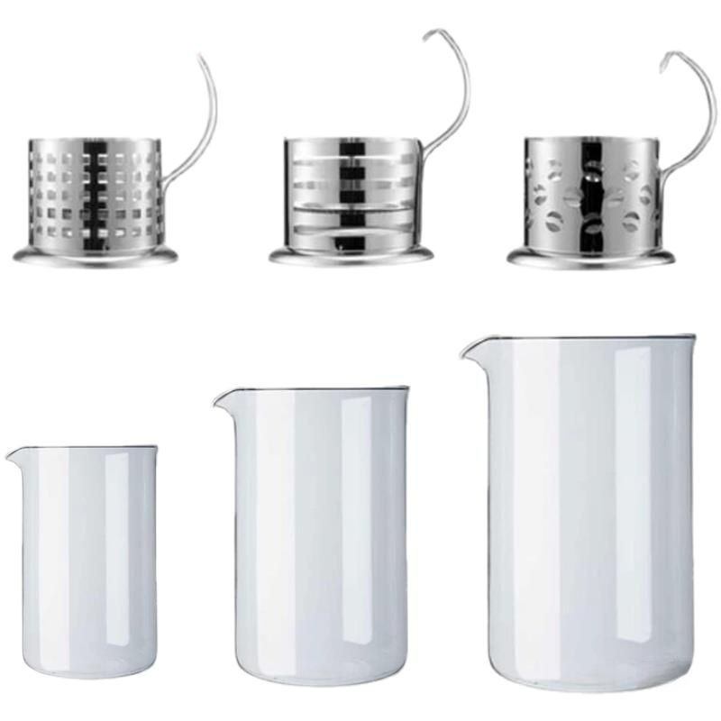 Set accesorii pentru presă franceză: filtru, mâner pentru pahar de sticlă, capac