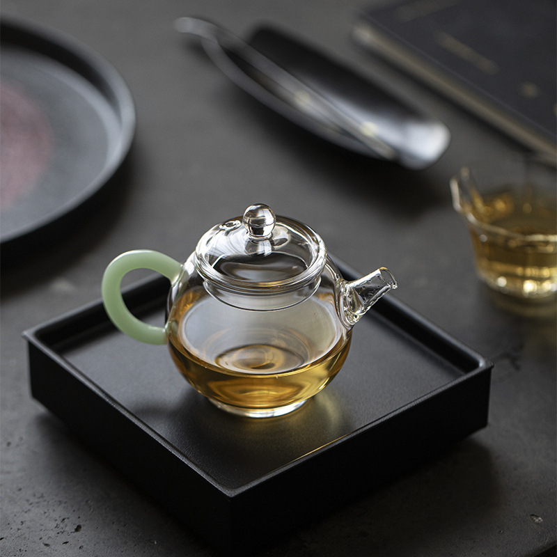 Ceainic din sticlă borosilicată rezistentă la temperatură, cu filtru pentru ceai de flori și ceai verde, ceainic din sticlă pentru o persoană, set Kung Fu ceai