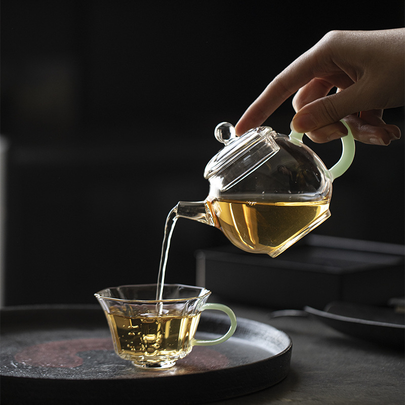 Ceainic din sticlă borosilicată rezistentă la temperatură, cu filtru pentru ceai de flori și ceai verde, ceainic din sticlă pentru o persoană, set Kung Fu ceai