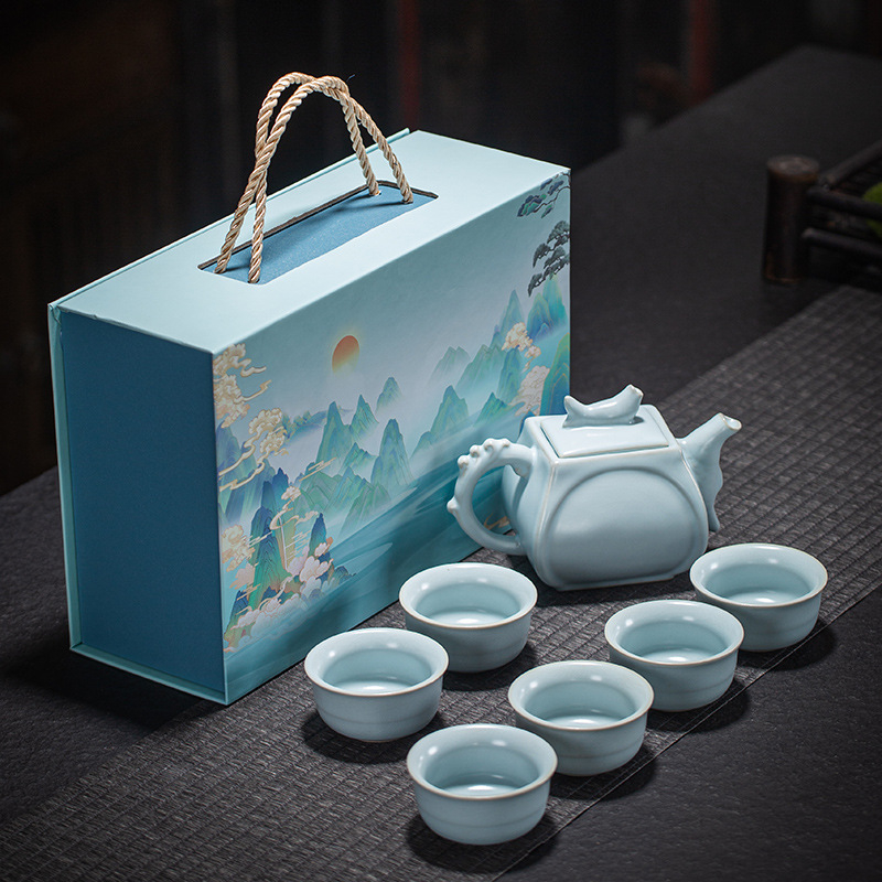 Set de ceai de călătorie Kung Fu, ceramică, ambalat într-o cutie cadou, personalizabil cu logo, pentru 6 persoane