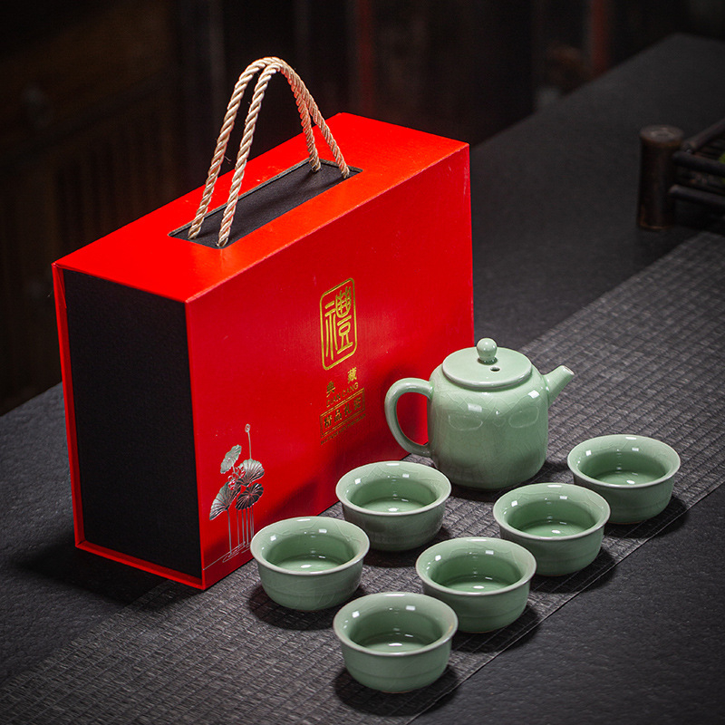 Set de ceai de călătorie Kung Fu, ceramică, ambalat într-o cutie cadou, personalizabil cu logo, pentru 6 persoane