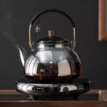 Ceainic din sticlă cu mâner de ridicare, potrivit pentru plita electrică ceramică, rezistent la temperaturi înalte, încălzire directă, dublă utilizare pentru fierbere și infuzare, pentru ceai alb vechi