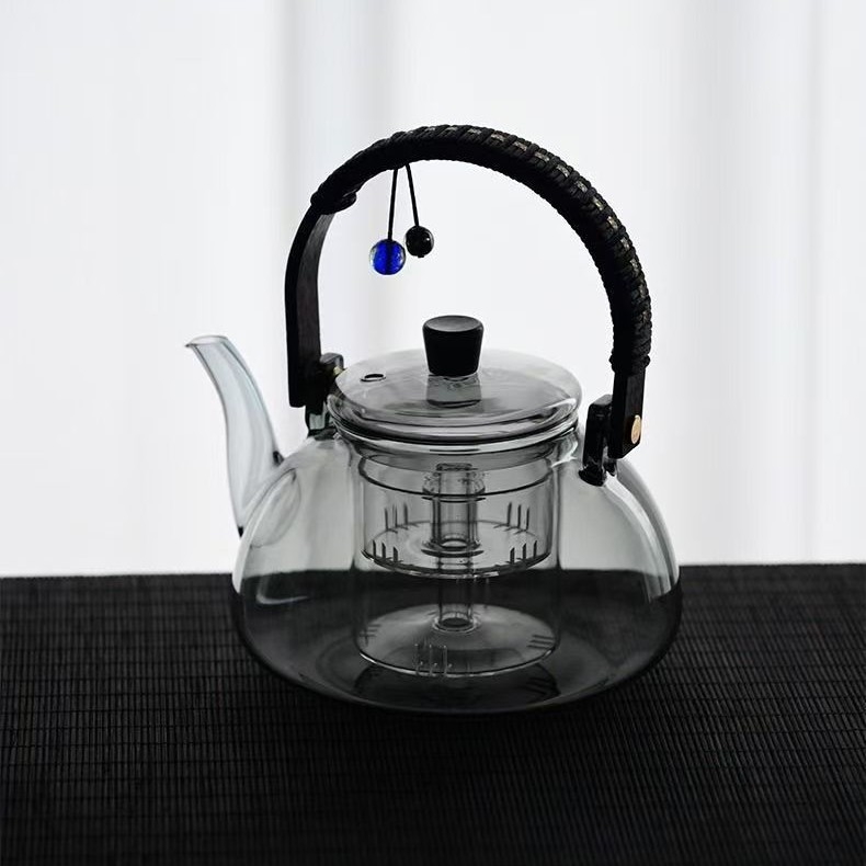 Ceainic din sticlă cu mâner de ridicare, potrivit pentru plita electrică ceramică, rezistent la temperaturi înalte, încălzire directă, dublă utilizare pentru fierbere și infuzare, pentru ceai alb vechi