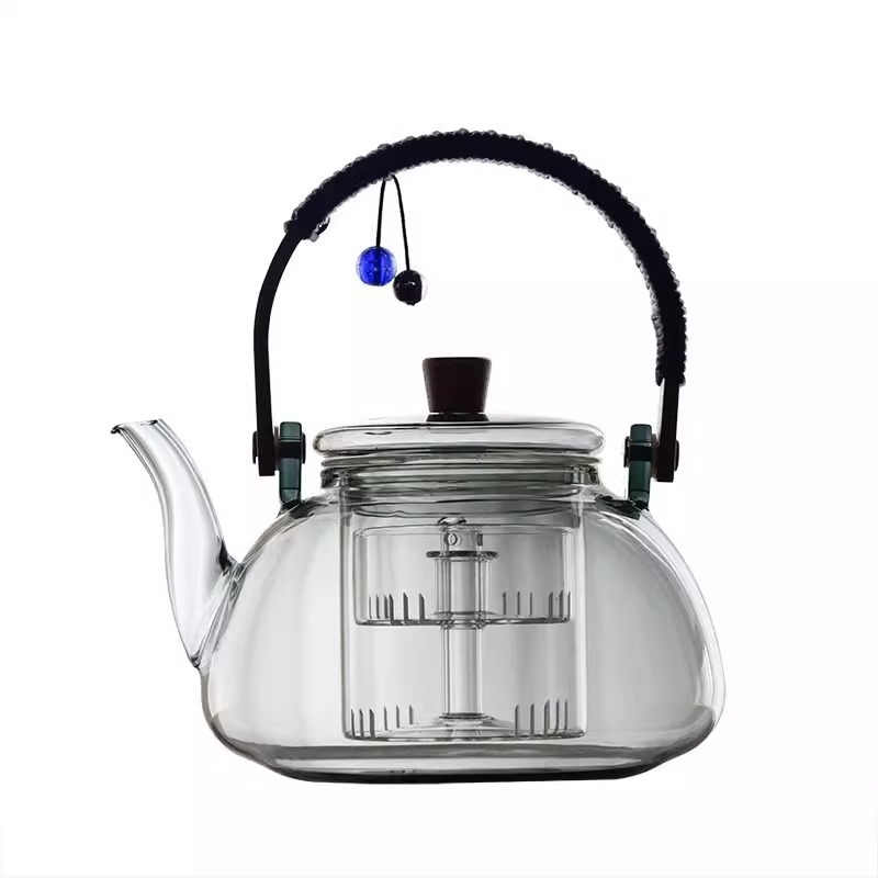Ceainic din sticlă cu mâner de ridicare, potrivit pentru plita electrică ceramică, rezistent la temperaturi înalte, încălzire directă, dublă utilizare pentru fierbere și infuzare, pentru ceai alb vechi