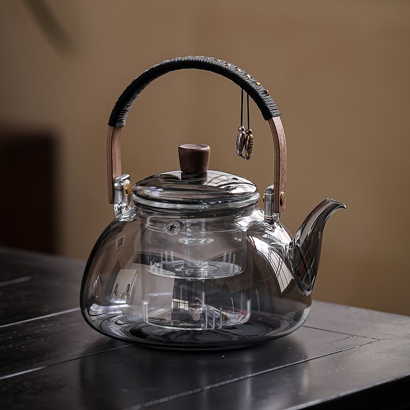 Ceainic din sticlă cu mâner de ridicare, potrivit pentru plita electrică ceramică, rezistent la temperaturi înalte, încălzire directă, dublă utilizare pentru fierbere și infuzare, pentru ceai alb vechi