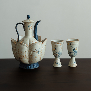 Set ceramic de ceainic, pictură manuală, cu aurire antică și motiv de umbră de bambus, inspirat din dinastia Song, pentru uz casnic, lux