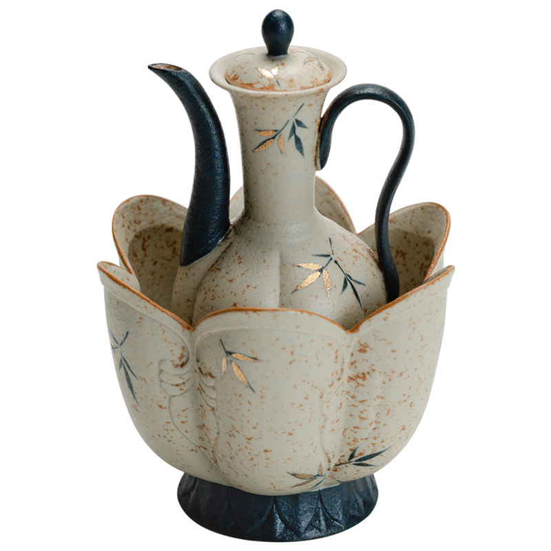 Set ceramic de ceainic, pictură manuală, cu aurire antică și motiv de umbră de bambus, inspirat din dinastia Song, pentru uz casnic, lux