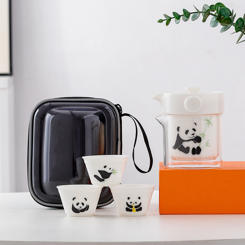 Set de ceai Panda Kung Fu, set ceramic portabil pentru călătorii și activități în aer liber
