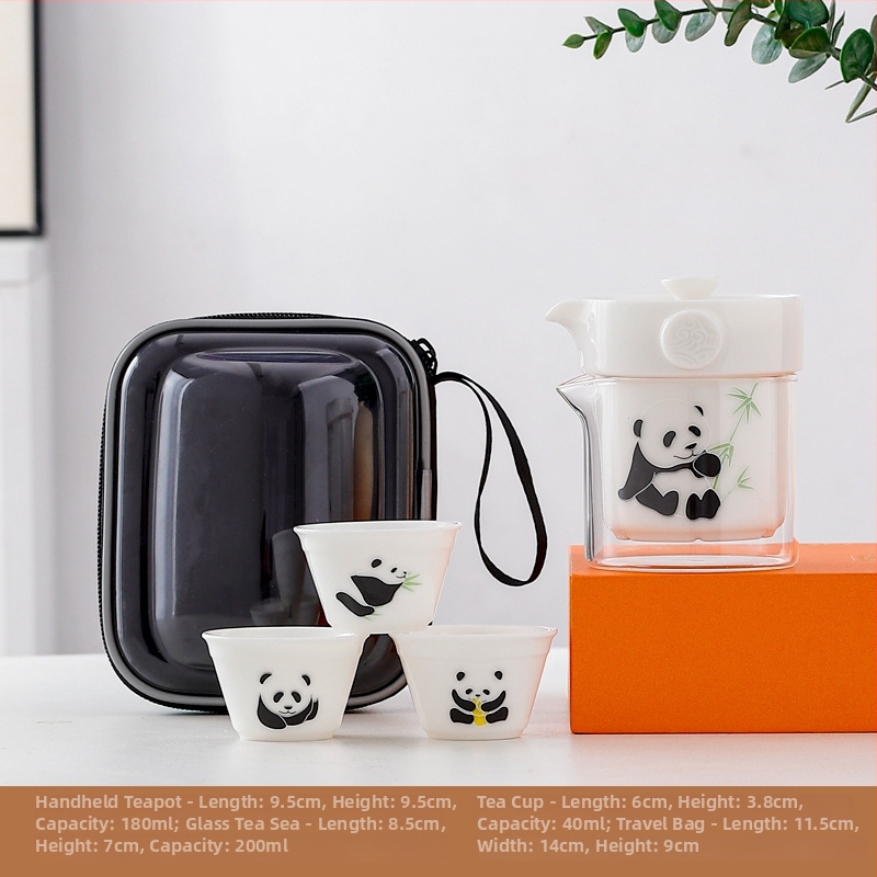 Set de ceai Panda Kung Fu, set ceramic portabil pentru călătorii și activități în aer liber