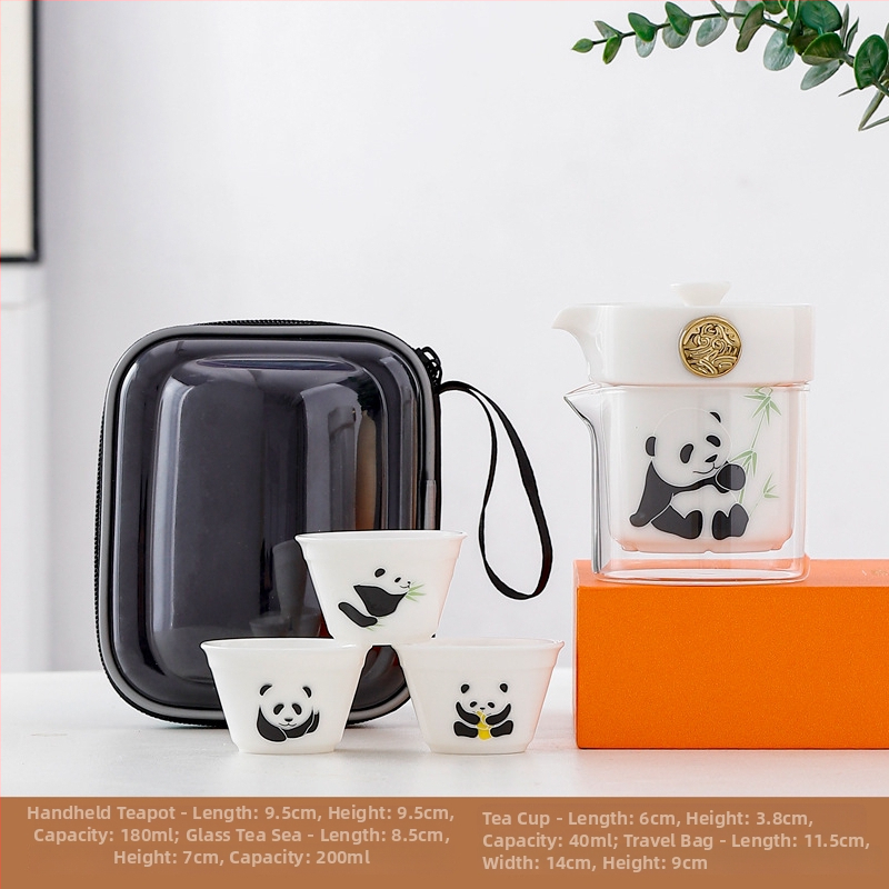 Set de ceai Panda Kung Fu, set ceramic portabil pentru călătorii și activități în aer liber