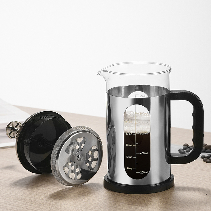 French press din sticlă borosilicată de înaltă rezistență, cu filtru din oțel inoxidabil, pentru uz casnic - cafea pregătită manual și infuzor de ceai