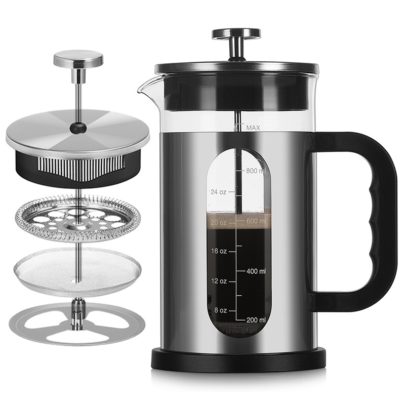 French press din sticlă borosilicată de înaltă rezistență, cu filtru din oțel inoxidabil, pentru uz casnic - cafea pregătită manual și infuzor de ceai