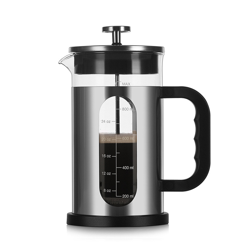 French press din sticlă borosilicată de înaltă rezistență, cu filtru din oțel inoxidabil, pentru uz casnic - cafea pregătită manual și infuzor de ceai