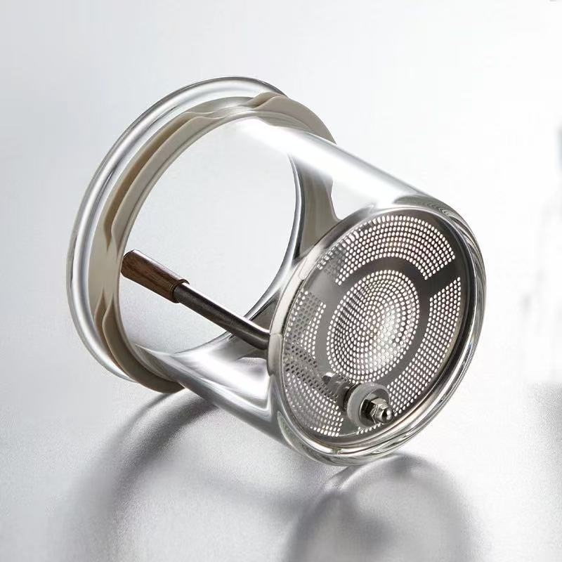 Chen An oală cu interior transparent, capac din oțel inoxidabil și lemn de nuc, separare ceai-apă la birou, design modern minimalist