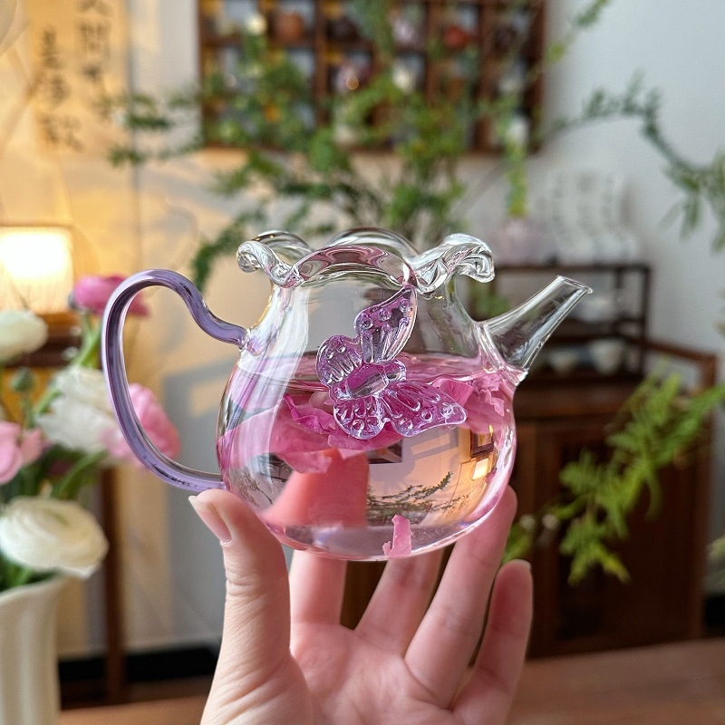 Ceainic din sticlă în formă de fluture, rezistent la căldură, cu filtru, ceainic mic pentru Gongfu