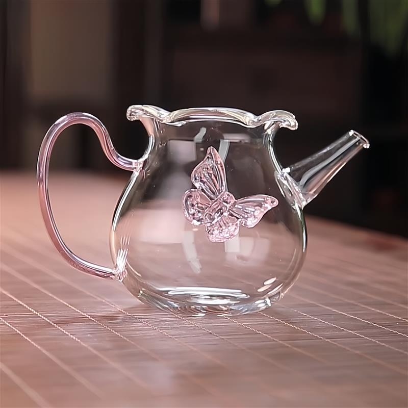 Ceainic din sticlă în formă de fluture, rezistent la căldură, cu filtru, ceainic mic pentru Gongfu