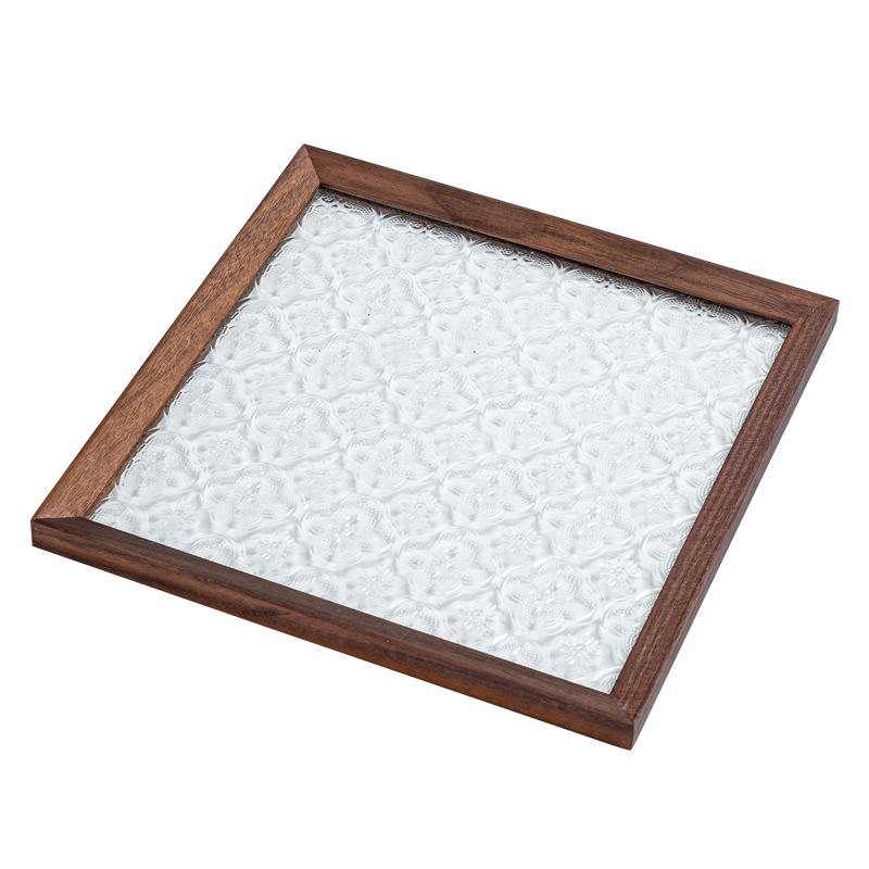 Tavă hexagonală din lemn și tavă pătrată pentru ceai, cu spațiu decorativ pentru cești, fructe și deserturi