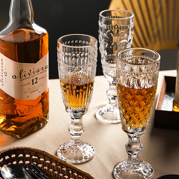Pahar retro din sticlă, cu relief, pentru șampanie și vin, înalt din cristal, pentru uz casnic, set 6–10