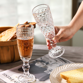 Pahar retro din sticlă, cu relief, pentru șampanie și vin, înalt din cristal, pentru uz casnic, set 6–10